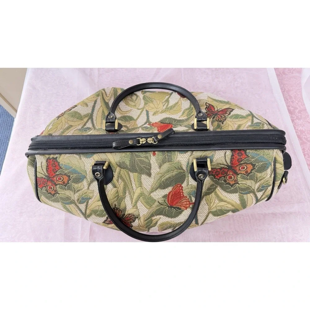 Vintage Bueno Butterfly Fabric Tapestry Weekender Duffle Bag Tote Large Travel